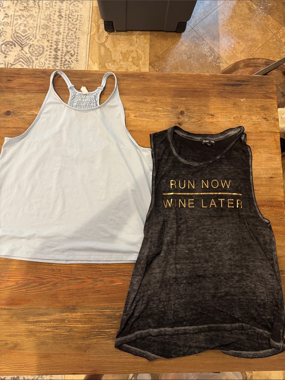 Express Light Blue Racerback Tank + Black Graphic Muscle Tank Duo
